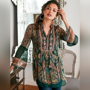 Soft Surroundings Shira Sheer Green Top